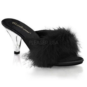 Marabou Fur Transparent Slide On High Heel Shoes